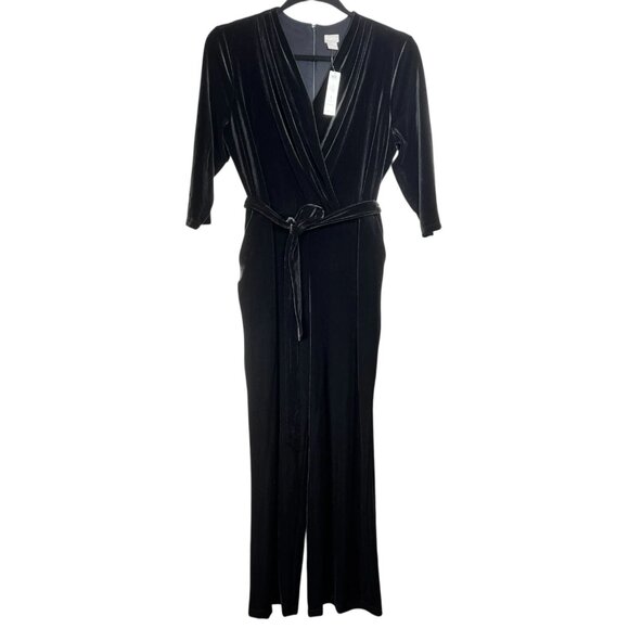 NEW Chico's Womens Black Wide Leg Waist Tie Elegant Velvet Jumpsuit Size 3 US 16 - Picture 4 of 16